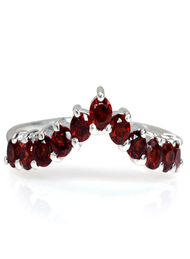 Silvershake 1ct. Natural Red Garnet White Gold Plated 925 Sterling Silver V Shape Stackable Ring January Gemstone Birthstone Size 6 - Image 5