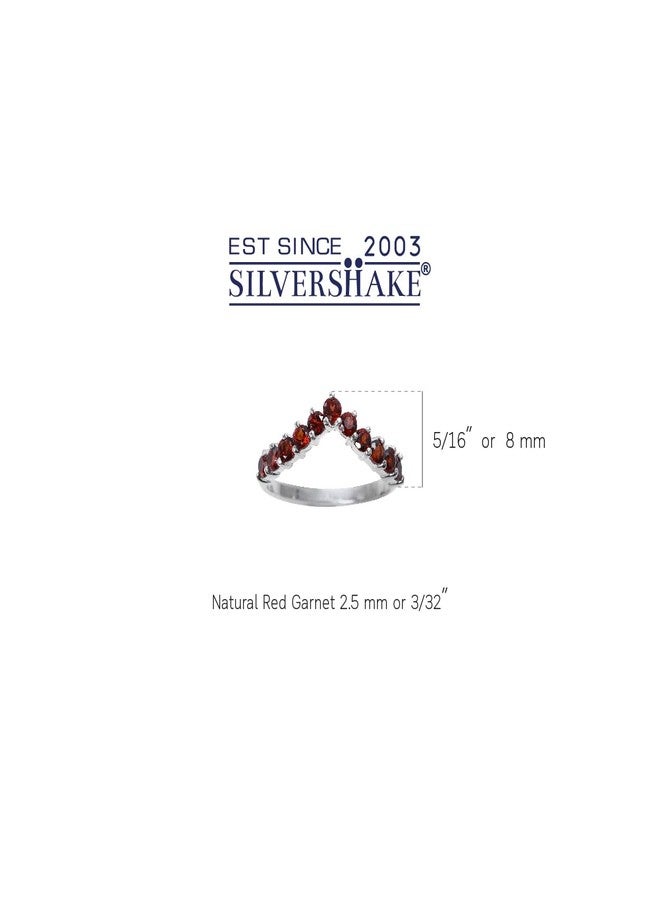 Silvershake 1ct. Natural Red Garnet White Gold Plated 925 Sterling Silver V Shape Stackable Ring January Gemstone Birthstone Size 6 - Image 3
