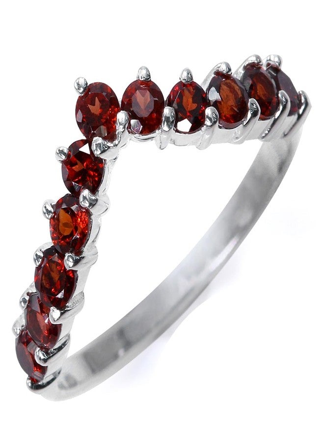 Silvershake 1ct. Natural Red Garnet White Gold Plated 925 Sterling Silver V Shape Stackable Ring January Gemstone Birthstone Size 6 - Image 1