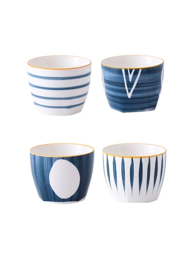 NYRWANA Modern Ceramic Bowl Set of 4 | 350ml Bowls | Microwave, Oven & Dishwasher Safe | Multipurpose Dinner Bowls for Snacks, Rice, Dal, Fruits & Salad, Valentine Gift for Girlfriend (Blue & White) - Image 2