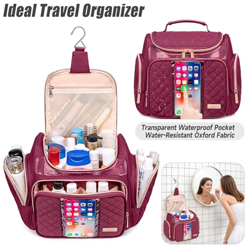 Tealari Large Toiletry Bag for Women Men,Bathroom Bag,Water Resistant Shower Bag,Makeup Bag,Portable Shower Caddy for College Dorm,Hanging Travel Toiletry Bag with Transparent Waterproof Phone Pocket - Image 2