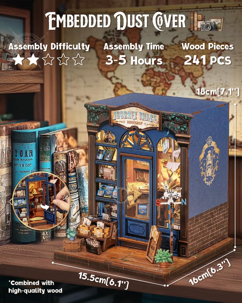 Cutefun Book Nook Kit - DIY Miniature Dollhouse Booknook Kit for Adults and Teens, Tiny House Bookshelf Insert Decor with LED Light, Gifts for Family and Friends (Journey Trace Bookshop) - Image 3