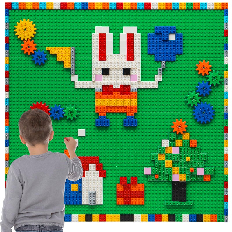 MIMAX Customize Building Block Wall 470 PCS Activity Toys Bricks with Self Adhesive Baseplate 8PCS 20x10 for All Major Brands Art Build On Table Green - Image 3