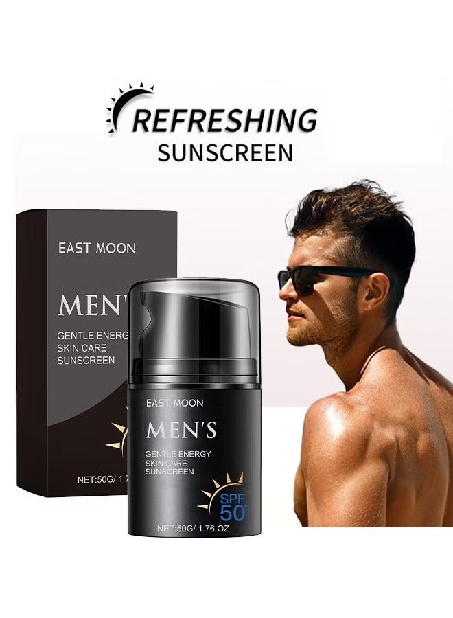 إيست مون واقي من الشمس للرجال SPF50 ، كريم واقي من الشمس مرطب وغير لزج ، مضاد للأكسدة يقلل من تلف الجلد للرجال ، كريم عازل واقي من الشمس حماية فعالة من الأشعة فوق البنفسجية 50 جرام - Image 1