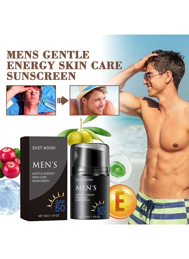 إيست مون واقي من الشمس للرجال SPF50 ، كريم واقي من الشمس مرطب وغير لزج ، مضاد للأكسدة يقلل من تلف الجلد للرجال ، كريم عازل واقي من الشمس حماية فعالة من الأشعة فوق البنفسجية 50 جرام - Image 2