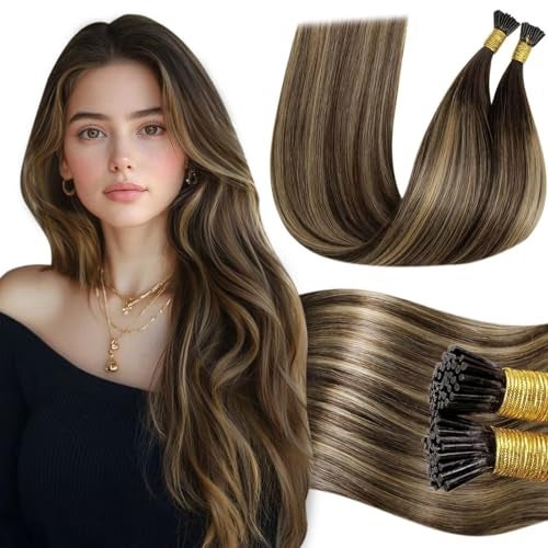 LaaVoo Hair Extension Real Human Hair 20inch I Tip Balayage Dark Brown to Caramel Brown 50g 50s
