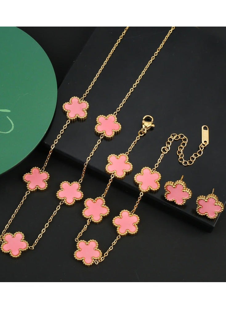 Luxury Jewelry Set – 4 Elegant Pieces with Floral Design - Pink  - Image 2