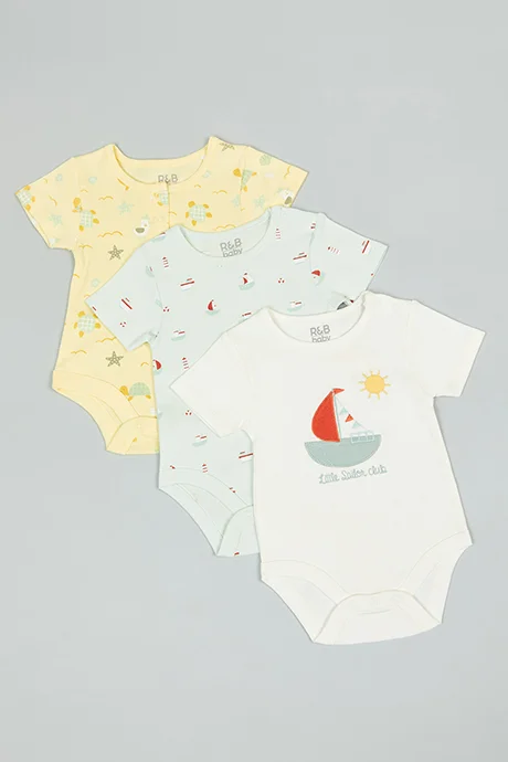 أر أند بي 3 Pack Printed Bodysuits with Short Sleeves