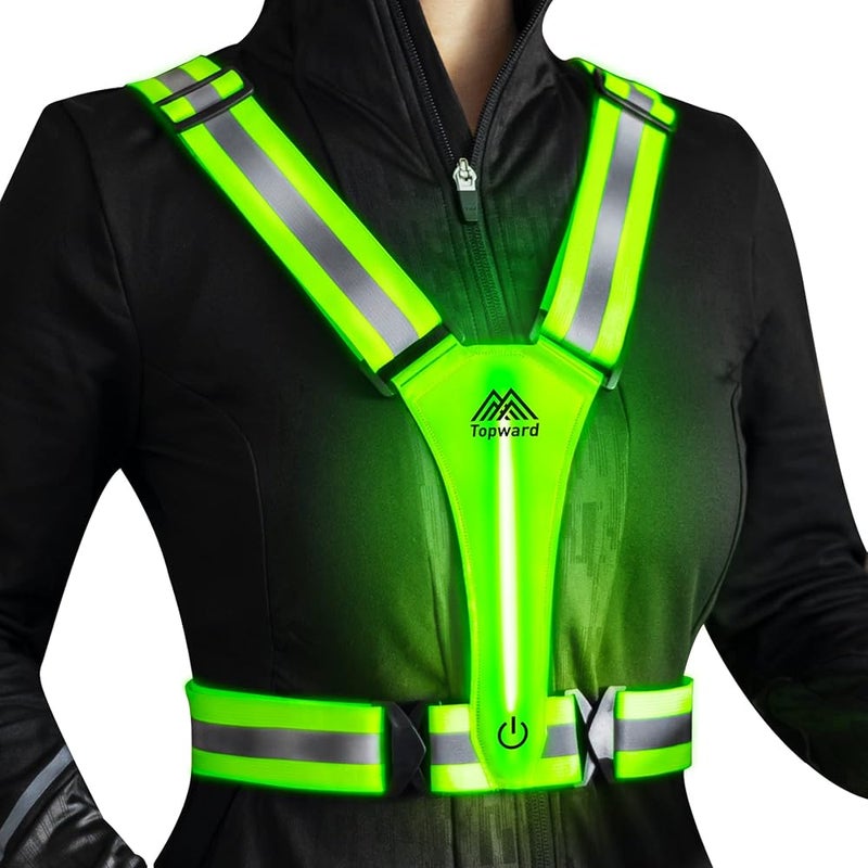 Topward Warnweste Sicherheitsweste fr Fahrrad Auto Laufweste Joggen, High-Vis reflektierende Warnweste fr optimale Sichtbarkeit, Damen Herren Kinder warnwesten, LEDs Tag und Nacht Motorrad Radfahren - Image 1