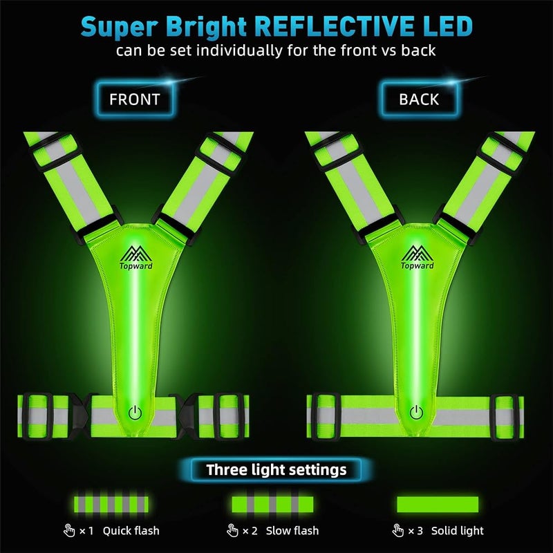 Topward Warnweste Sicherheitsweste fr Fahrrad Auto Laufweste Joggen, High-Vis reflektierende Warnweste fr optimale Sichtbarkeit, Damen Herren Kinder warnwesten, LEDs Tag und Nacht Motorrad Radfahren - Image 3