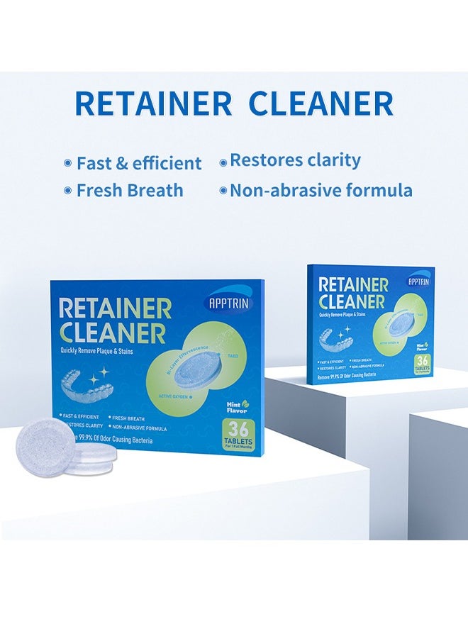APPTRIN Retainer Cleaner，Retainer Cleaner Tablets Denture Cleaning Tablets for Dental Appliances and Night Mouth Guard Cleanser Removes Odors Stains Plaque-36Tablets  - Image 2