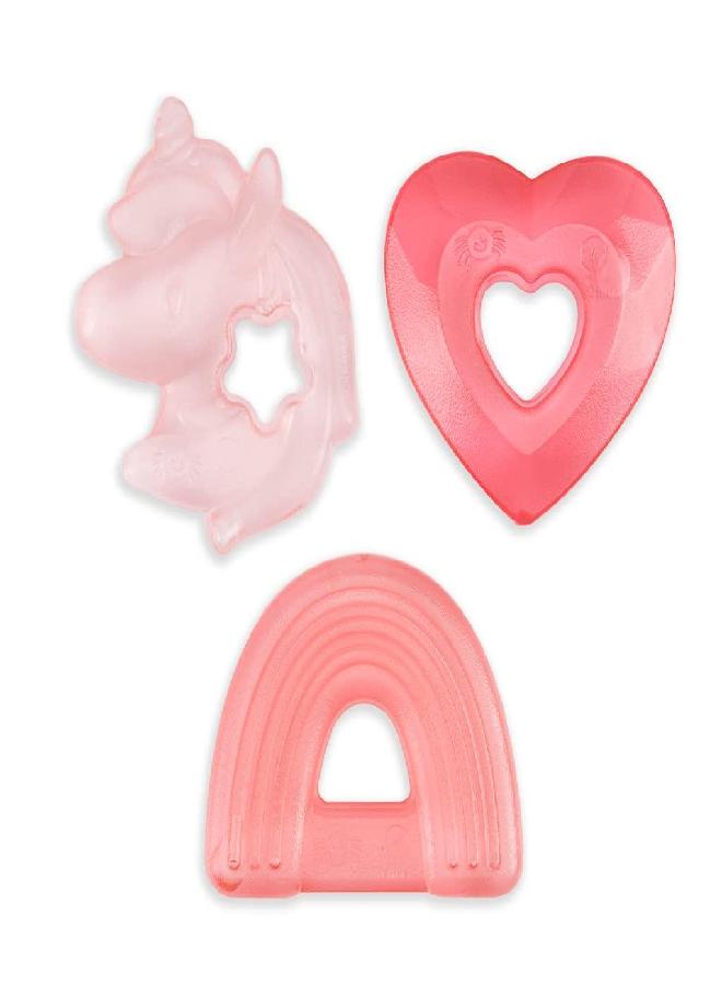 Itzy Ritzy Itzy Ritzy Water-Filled Teethers; Set of 3 Coordinating Water Teethers; Cutie Coolers are Textured On Both Sides to Massage Sore Gums; Can Be Chilled in Refrigerator; Set of 3, Pink Unicorn  - Image 1