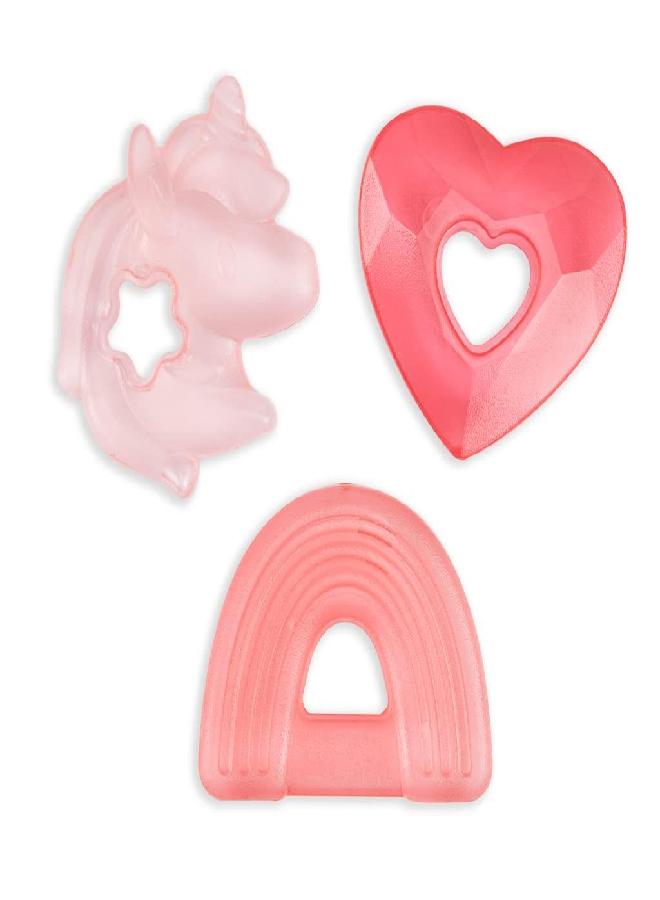 Itzy Ritzy Itzy Ritzy Water-Filled Teethers; Set of 3 Coordinating Water Teethers; Cutie Coolers are Textured On Both Sides to Massage Sore Gums; Can Be Chilled in Refrigerator; Set of 3, Pink Unicorn  - Image 2