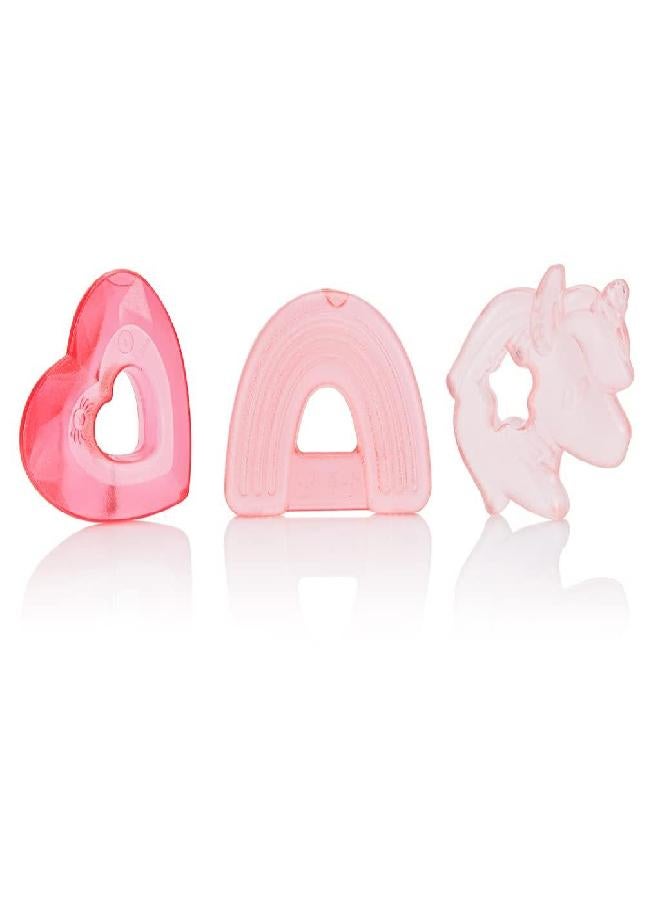 Itzy Ritzy Itzy Ritzy Water-Filled Teethers; Set of 3 Coordinating Water Teethers; Cutie Coolers are Textured On Both Sides to Massage Sore Gums; Can Be Chilled in Refrigerator; Set of 3, Pink Unicorn  - Image 3