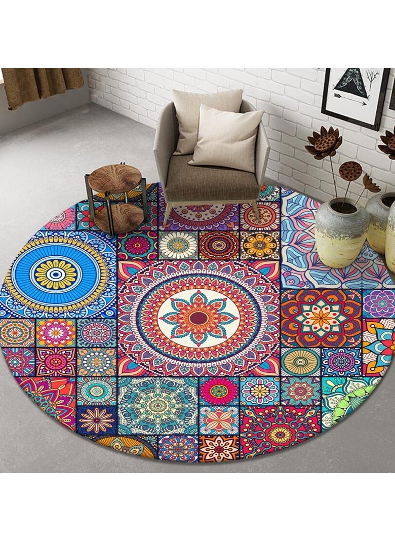 Loquat Polyester Fiber Machine Washable Bohemian Style Circular Carpet  - Image 1