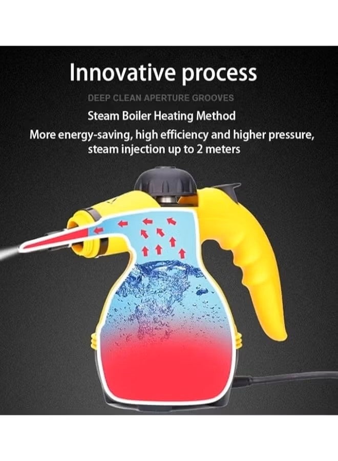 منظف بخار محمول – جهاز بخار متعدد الاستخدام بضغط عالي مع 10 قطع، تنظيف عميق بدون مواد كيميائية للسجاد والستائر والنوافذ والأرضيات ومقاعد السيارة – أصفر/أسود/أبيض - Image 3