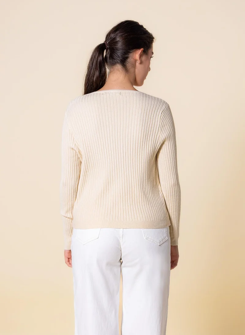 SHAPES DETAILED KNIT LONG SLEEVE TOP