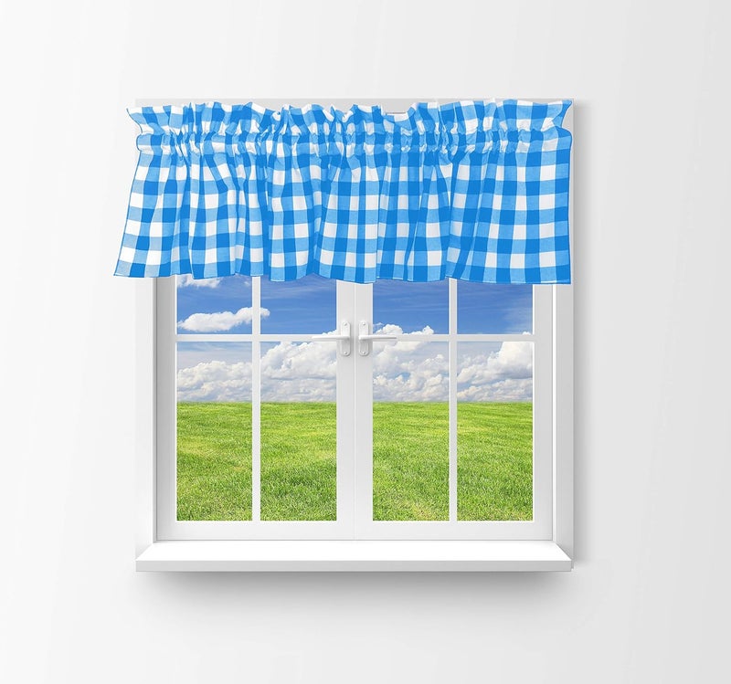 Gingham Checkered Cotton Window Valance Home Décor Bedroom Nursery Kitchen Window (58" Wide x 16" Long, Turquoise)
