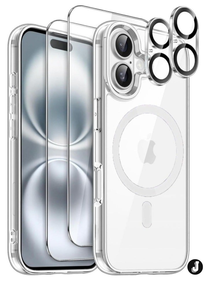 JAJEEK "Magnetic Case Compatible with iPhone 16 – Anti-Yellowing Clear Case with MagSafe Compatibility, Includes 2-Pack Screen and Camera Protectors" - Image 1