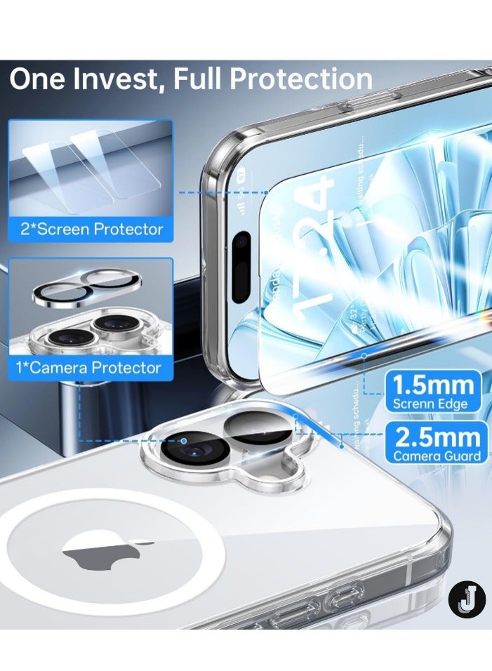 JAJEEK "Magnetic Case Compatible with iPhone 16 – Anti-Yellowing Clear Case with MagSafe Compatibility, Includes 2-Pack Screen and Camera Protectors" - Image 2