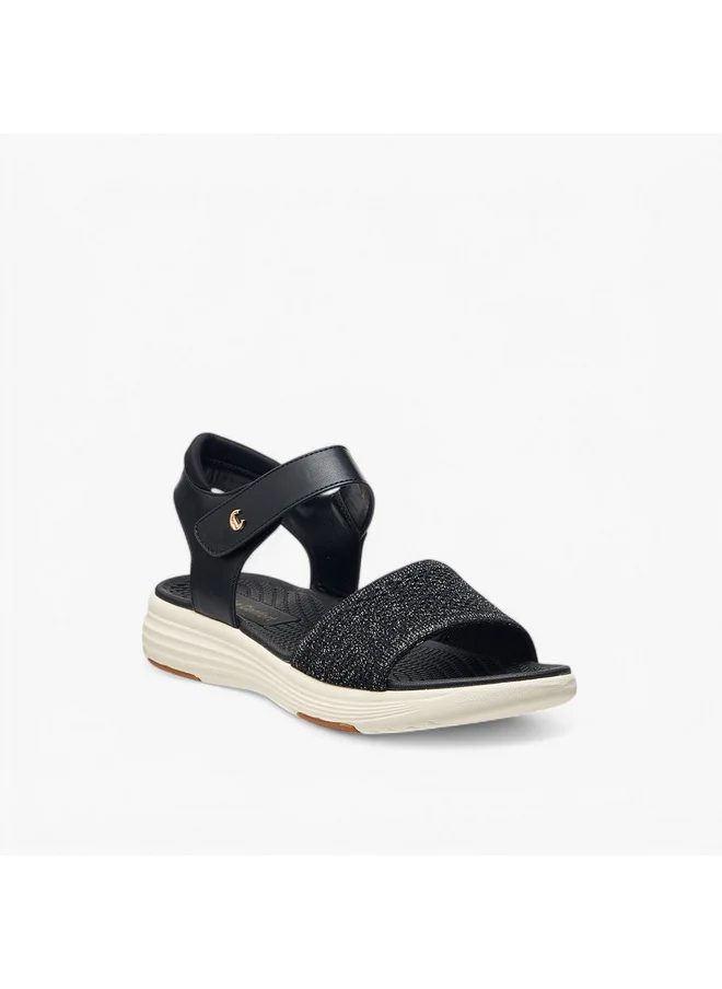 لو كونفورت Women's Textured Sandals with Hook and Loop Closure