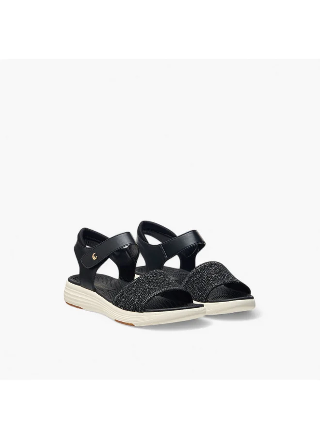 لو كونفورت Women's Textured Sandals with Hook and Loop Closure