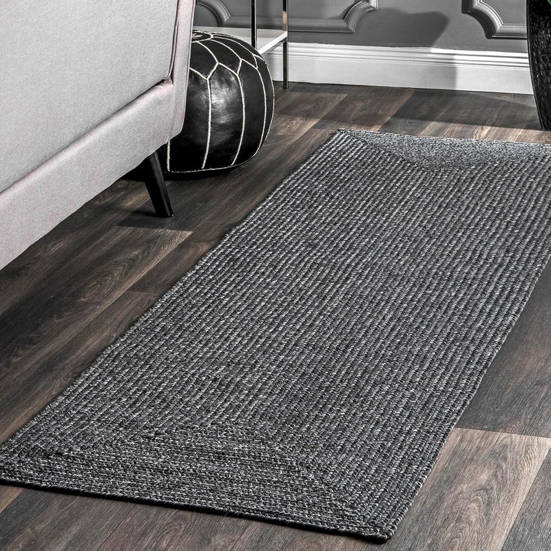 nuLOOM 2' x 12' Solid Hand Braided Indoor/Outdoor Area Rug, Pet-Friendly, High Traffic, Weather Resistant, for Patio, Balcony, Bedroom, Living, Dining Room, Wynn Charcoal - Image 1