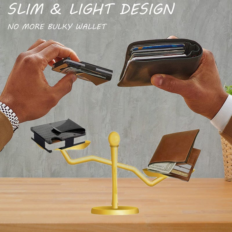 Stealodeal محفظة من ألياف الكربون للرجال والنساء، مشبك نقود معدني مع حماية من RFID، حامل بطاقات ائتمان نحيف بسيط - Image 4