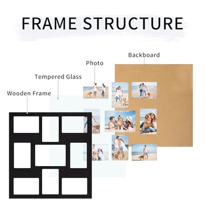 YESKAY Picture Frame Collage for 4x6 and 5x7 Photos 9 Openings Rustic Black Picture Frame with Real Glass,Family Picture Frames Wall Decor 1 Pack - Image 3