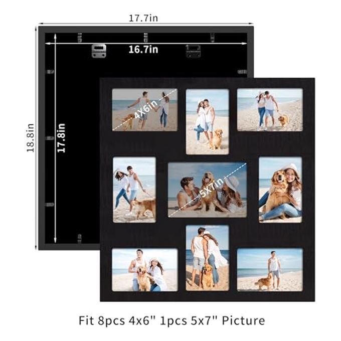 YESKAY Picture Frame Collage for 4x6 and 5x7 Photos 9 Openings Rustic Black Picture Frame with Real Glass,Family Picture Frames Wall Decor 1 Pack - Image 5