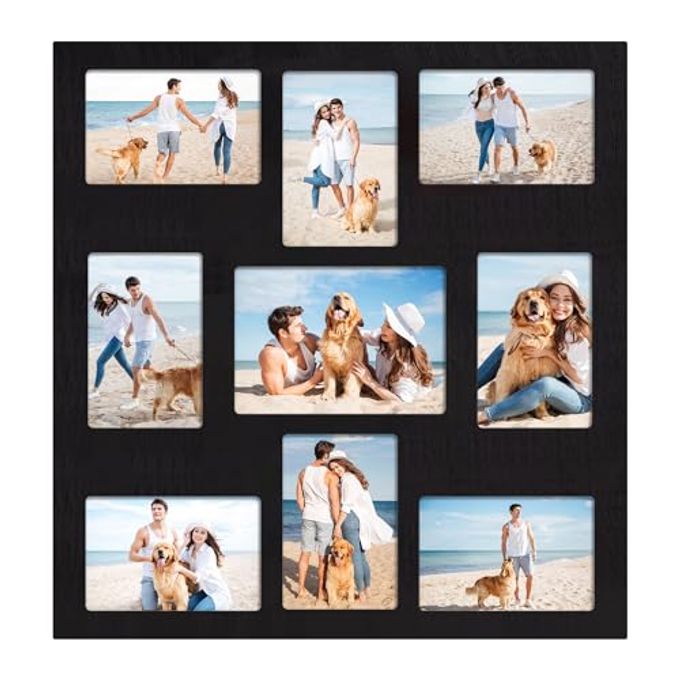 YESKAY Picture Frame Collage for 4x6 and 5x7 Photos 9 Openings Rustic Black Picture Frame with Real Glass,Family Picture Frames Wall Decor 1 Pack - Image 4