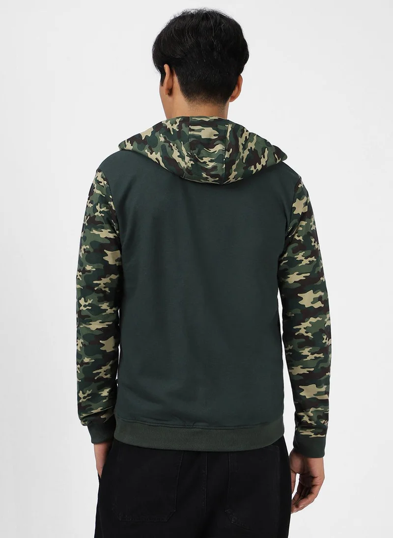 Urbano Fashion  Urbano Fashion Men's Green Cotton Camouflage Printed Hooded Neck Sweatshirt for Men | Best Price UAE