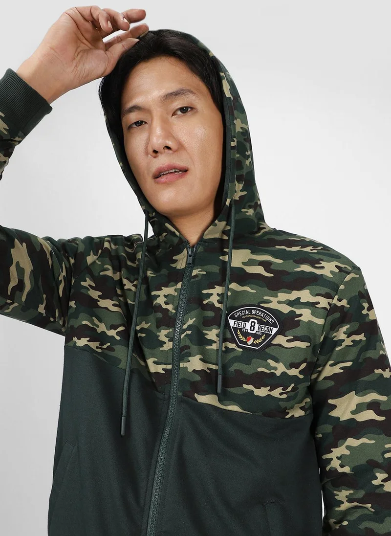 Urbano Fashion  Urbano Fashion Men's Green Cotton Camouflage Printed Hooded Neck Sweatshirt for Men | Best Price UAE