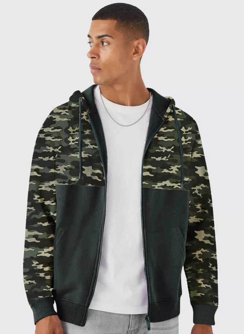 Urbano Fashion  Urbano Fashion Men's Green Cotton Camouflage Printed Hooded Neck Sweatshirt for Men | Best Price UAE
