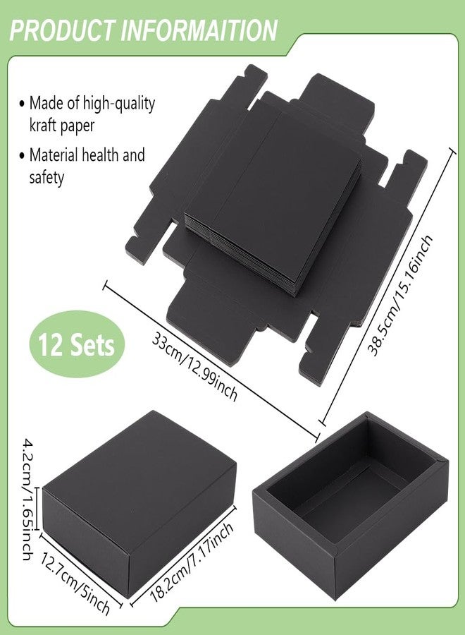 BENECREAT 12PCS Black Paper Drawer Boxes, 7.17x5x1.65 Inch Rectangle Kraft Paper Gift Box Cookie Boxes for Wedding Party Gifts, Jewellery Packaging - Image 2