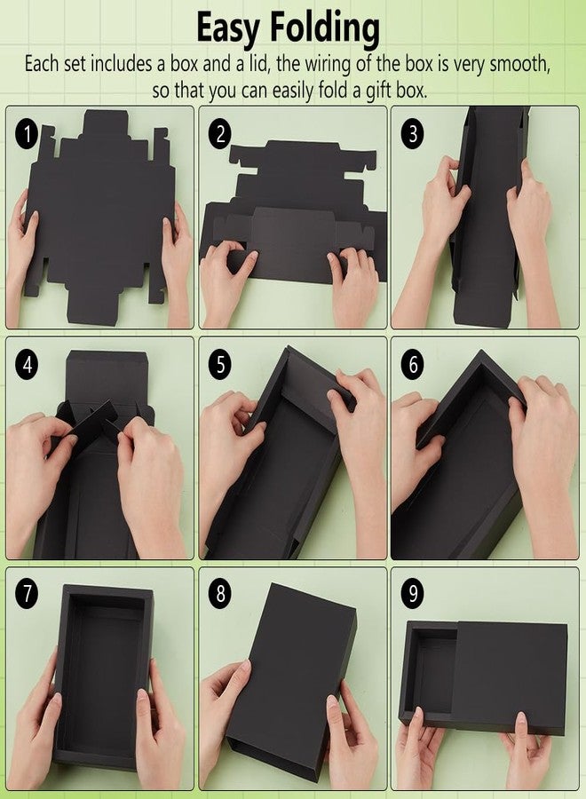 BENECREAT 12PCS Black Paper Drawer Boxes, 7.17x5x1.65 Inch Rectangle Kraft Paper Gift Box Cookie Boxes for Wedding Party Gifts, Jewellery Packaging - Image 4