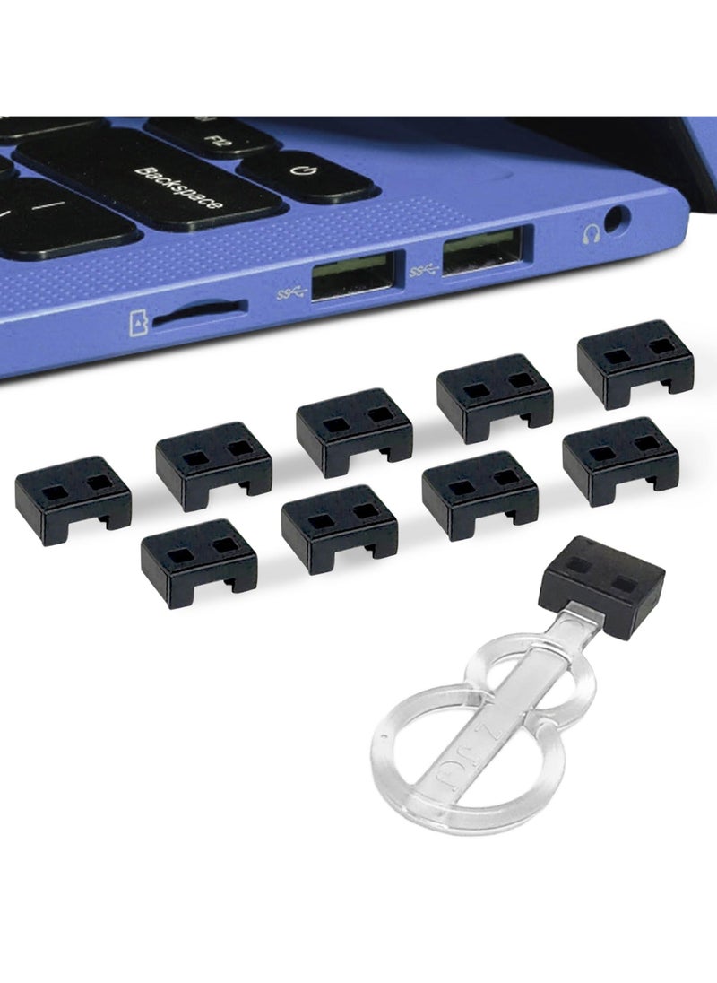 Generic USB A Port Blockers 10-Pack Secure and Dust Resistant USB Port Caps USB A Dust Cap Female Port Protector with 1 Key and 10 USB Lock for PC Laptop and Notebook Data Protection Black  - Image 1