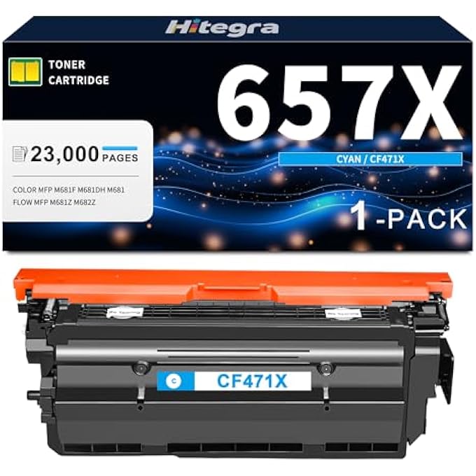 657X TONER CARTRIDGE CYAN CF471X (1-PACK) REPLACEMENT FOR HP 657X TONER CF471X REMANUFACTURED FOR COLOR ENTERPRISE MFP M681F M681DH M681 FLOW MFP M681Z M682Z LASER PRINTER 657 TONER, 1 CYAN - Image 1