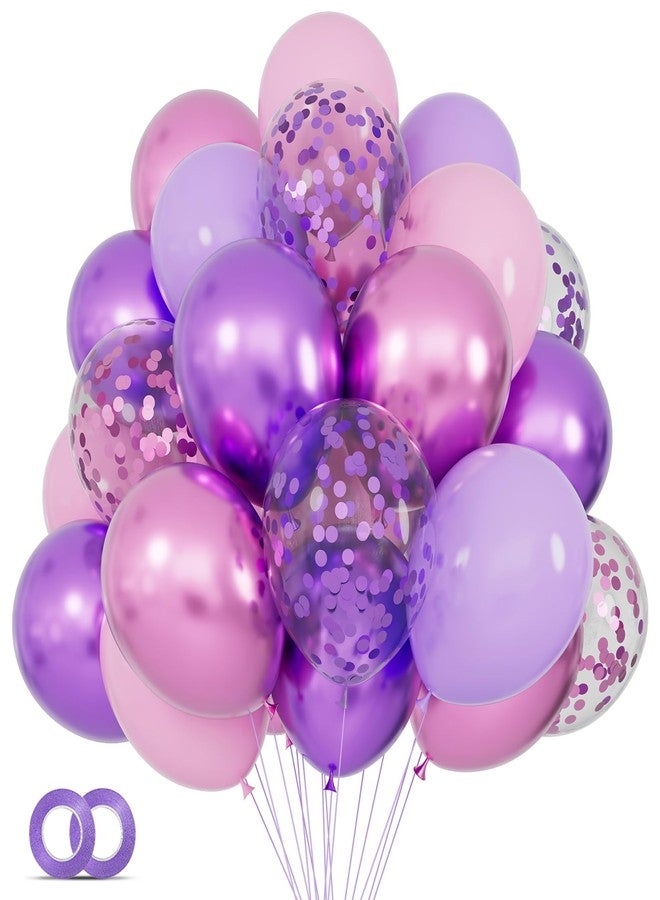 KAWKALSH Pink and Purple Balloons, 68PCS 12 Inch Metallic Purple Pink Confetti Latex Balloons with Ribbon, Party Balloons for Girls Birthday Baby Shower Wedding Party Decorations - Image 1