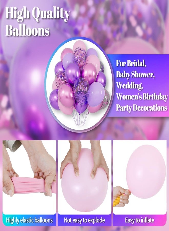 KAWKALSH Pink and Purple Balloons, 68PCS 12 Inch Metallic Purple Pink Confetti Latex Balloons with Ribbon, Party Balloons for Girls Birthday Baby Shower Wedding Party Decorations - Image 4