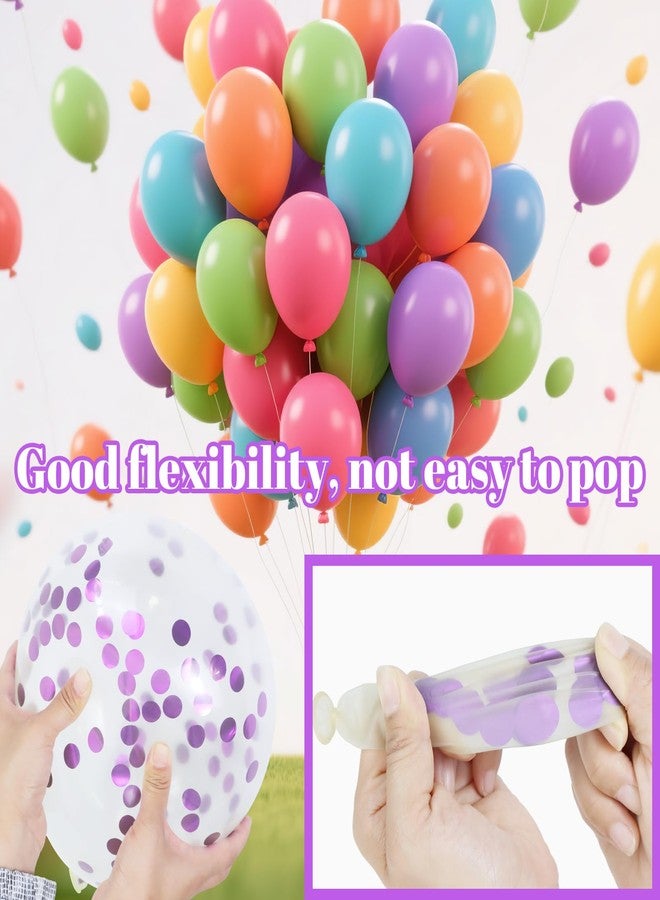 KAWKALSH Pink and Purple Balloons, 68PCS 12 Inch Metallic Purple Pink Confetti Latex Balloons with Ribbon, Party Balloons for Girls Birthday Baby Shower Wedding Party Decorations - Image 3