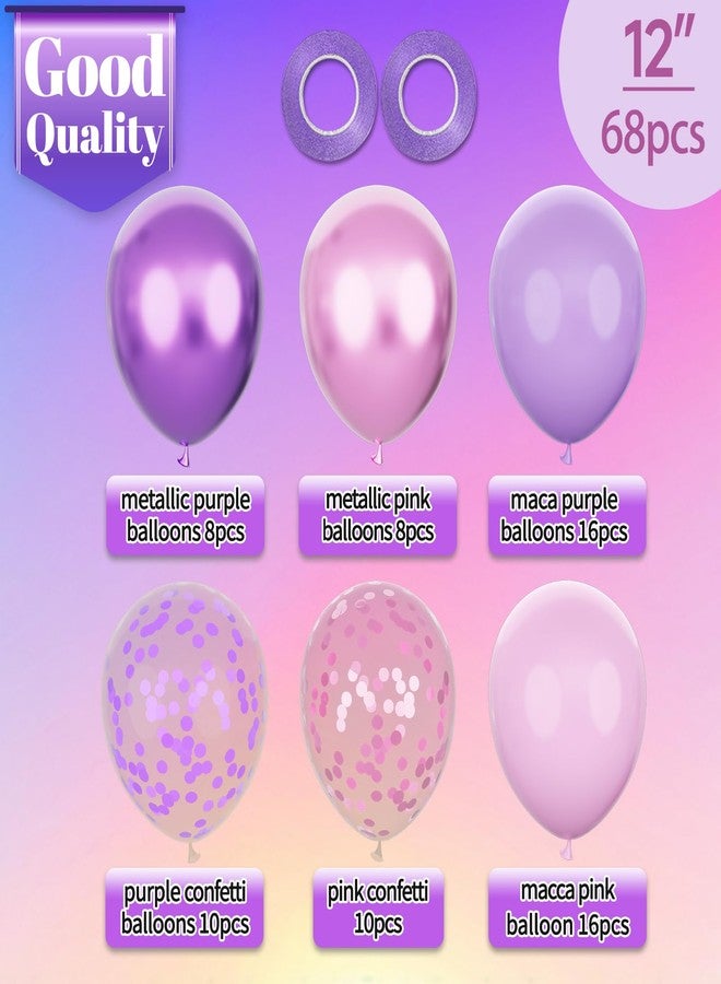 KAWKALSH Pink and Purple Balloons, 68PCS 12 Inch Metallic Purple Pink Confetti Latex Balloons with Ribbon, Party Balloons for Girls Birthday Baby Shower Wedding Party Decorations - Image 2