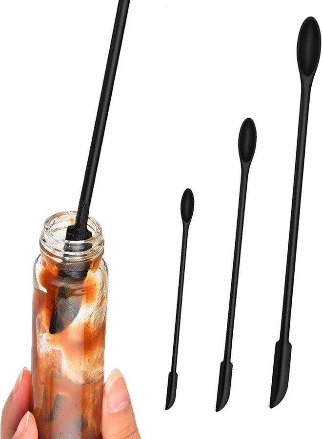 ODMART Double Head Silicone Spatula Set | Mini Jar Scraper for Food, Makeup & Lotion | Small Silicone Spatula to Get Last Drop from Bottles | Multipurpose Stirrer | Pack of 3 (Black) - Image 1