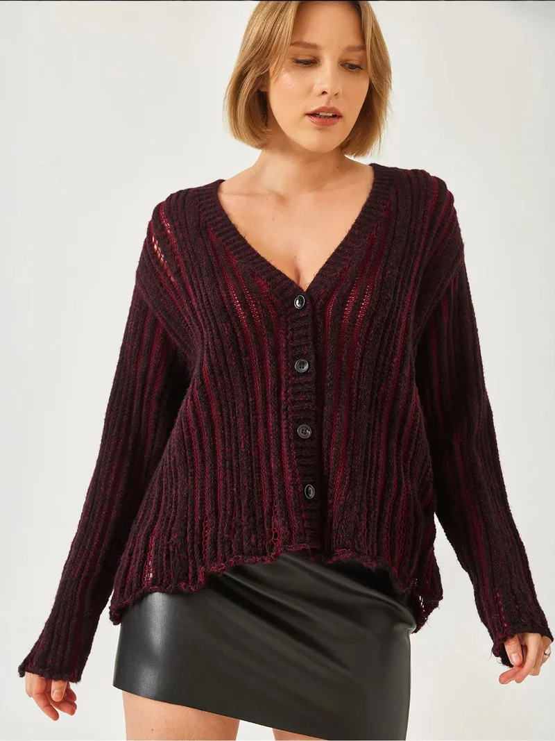 بيانكو لوتشي كارديجان محبوك مضلع مخطط بياقة على شكل حرف