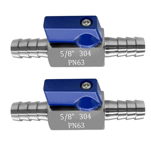 Fitvell 2PCS Stainless Steel 58 Mini Ball Valve Shut Off Valve 58 Hose Barb - Image 1
