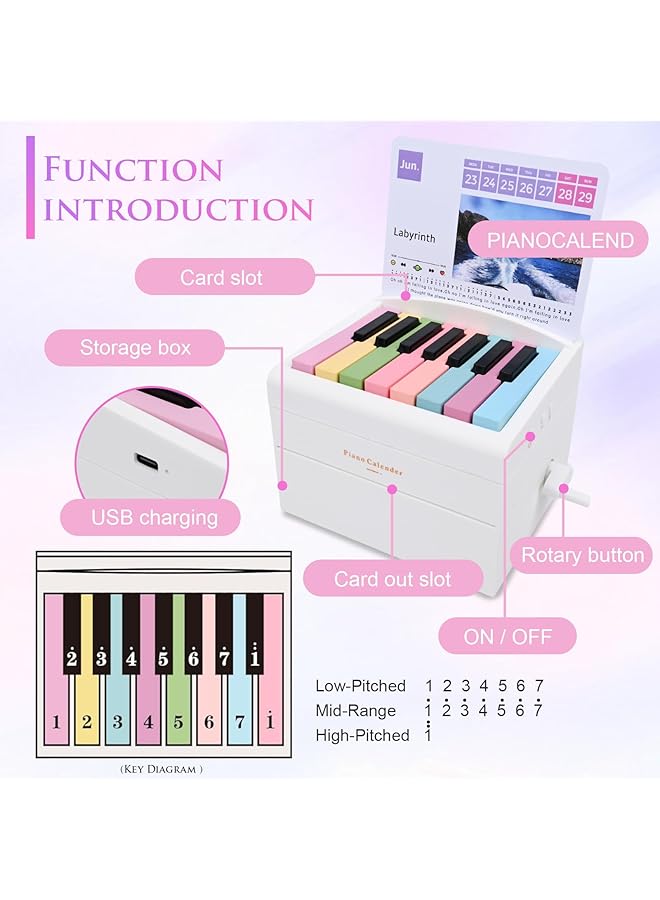 erorex Piano Calendar 2025 Usb C Rechargeable Desk Playable Mini Piano Mini Table Calendar Included 52 Music Scores In 26 Cards Valentine'S Day Gift For Girl  - Image 2
