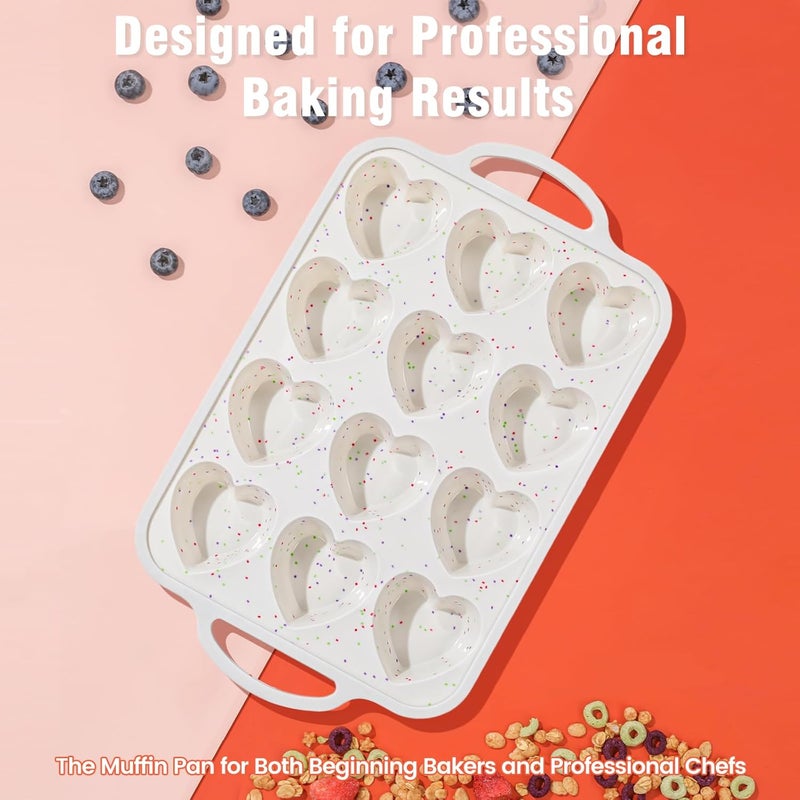 Fimary Premium Silicone Heart-Shaped Baking Mold with Metal Reinforced Frame – 2 Pack Non-Stick Cupcake & Muffin Pan for Baking Chocolate, Egg Bites & Brownies – BPA Free, Dishwasher & Oven Safe - Image 2