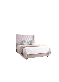 Safina Wing Back Double Ottoman Bed in Light Pink Velvet With Mattress Super King Size : 200X200