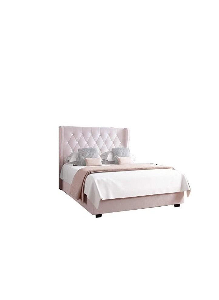 R2R FURNITURE - Safina Wing Back Double Ottoman Bed in Light Pink Velvet With Mattress Super King Size : 200X200 - Image 1
