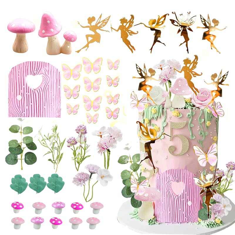 DiDida Fairy Cake Topper Fairy Garden Theme Cake Decor Pink Fairy Door for Birthday Baby Shower - Image 5